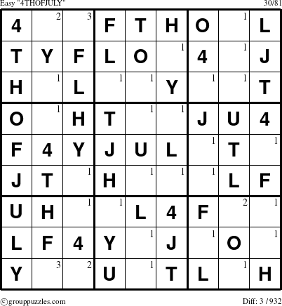 The grouppuzzles.com Easy 4THOFJULY-c1 puzzle for  with the first 3 steps marked