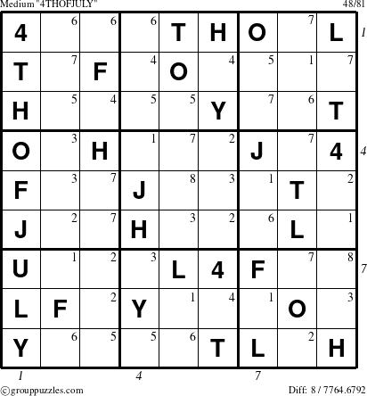 The grouppuzzles.com Medium 4THOFJULY-c1 puzzle for  with all 8 steps marked