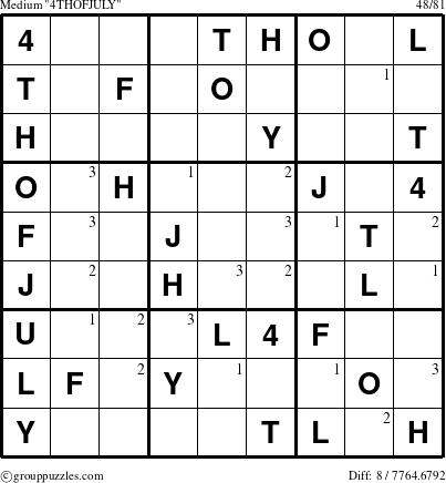 The grouppuzzles.com Medium 4THOFJULY-c1 puzzle for  with the first 3 steps marked