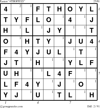 The grouppuzzles.com Easiest 4THOFJULY-c1 puzzle for , suitable for printing, with all 2 steps marked