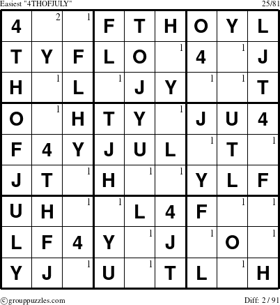 The grouppuzzles.com Easiest 4THOFJULY-c1 puzzle for  with the first 2 steps marked