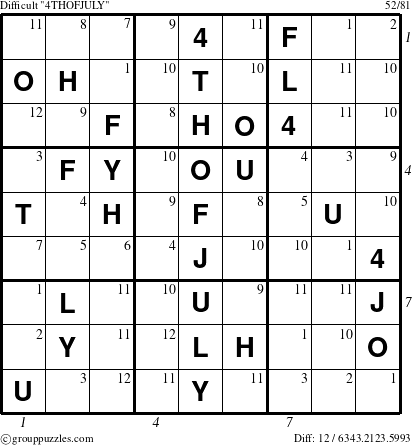 The grouppuzzles.com Difficult 4THOFJULY-c5 puzzle for , suitable for printing, with all 12 steps marked