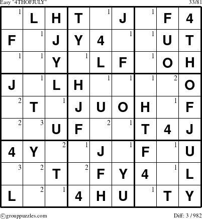 The grouppuzzles.com Easy 4THOFJULY-c9 puzzle for  with the first 3 steps marked