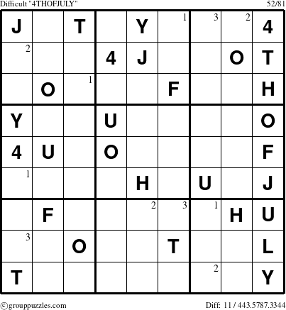 The grouppuzzles.com Difficult 4THOFJULY-c9 puzzle for  with the first 3 steps marked