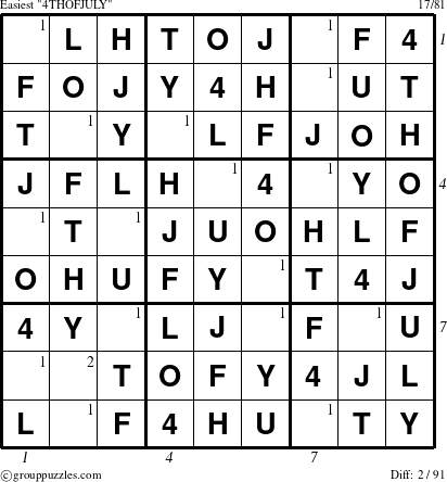 The grouppuzzles.com Easiest 4THOFJULY-c9 puzzle for , suitable for printing, with all 2 steps marked