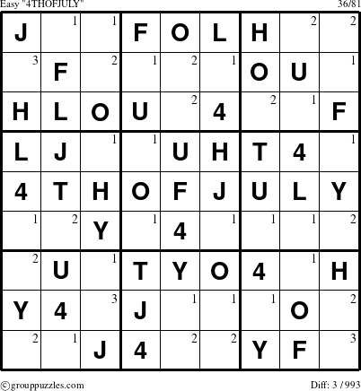 The grouppuzzles.com Easy 4THOFJULY-r5 puzzle for  with the first 3 steps marked