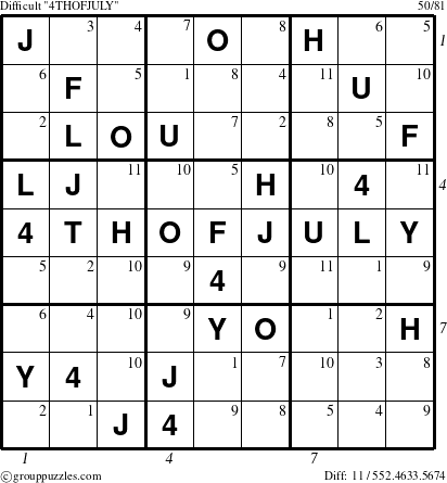 The grouppuzzles.com Difficult 4THOFJULY-r5 puzzle for , suitable for printing, with all 11 steps marked