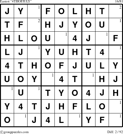 The grouppuzzles.com Easiest 4THOFJULY-r5 puzzle for  with the first 2 steps marked