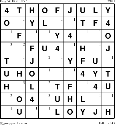 The grouppuzzles.com Easy 4THOFJULY puzzle for  with the first 3 steps marked