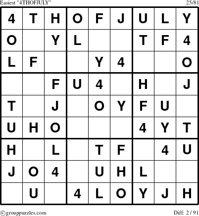 The grouppuzzles.com Easiest 4THOFJULY puzzle for 