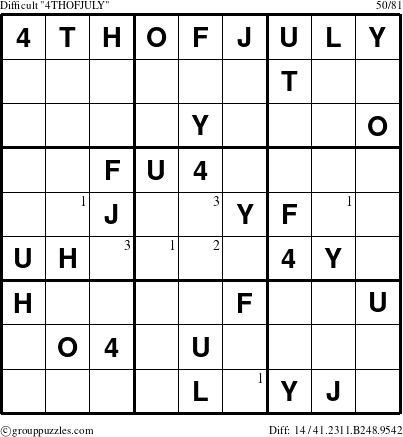 The grouppuzzles.com Difficult 4THOFJULY puzzle for  with the first 3 steps marked