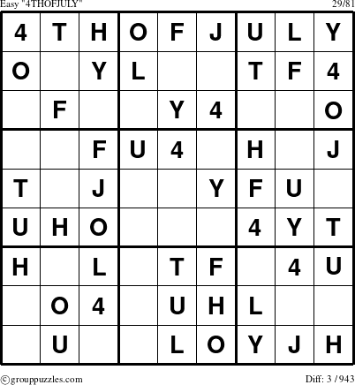 The grouppuzzles.com Easy 4THOFJULY puzzle for 