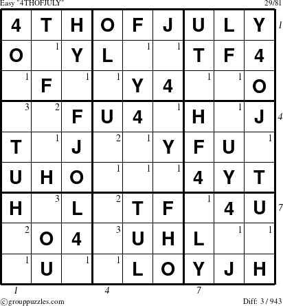 The grouppuzzles.com Easy 4THOFJULY puzzle for  with all 3 steps marked