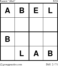 The grouppuzzles.com Easiest Abel puzzle for 