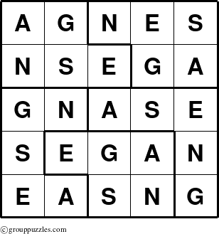 The grouppuzzles.com Answer grid for the Agnes puzzle for 