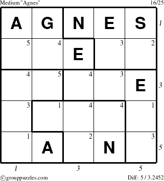 The grouppuzzles.com Medium Agnes puzzle for  with all 5 steps marked