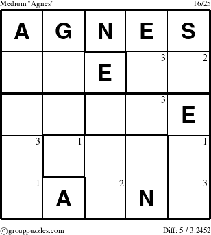 The grouppuzzles.com Medium Agnes puzzle for  with the first 3 steps marked