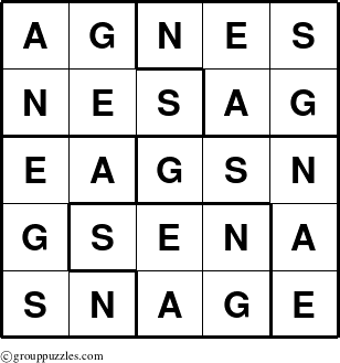 The grouppuzzles.com Answer grid for the Agnes puzzle for 