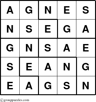 The grouppuzzles.com Answer grid for the Agnes puzzle for 