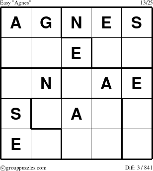 The grouppuzzles.com Easy Agnes puzzle for 