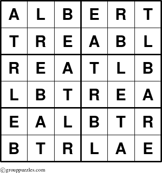 The grouppuzzles.com Answer grid for the Albert puzzle for 