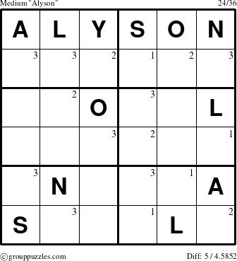 The grouppuzzles.com Medium Alyson puzzle for  with the first 3 steps marked