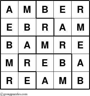 The grouppuzzles.com Answer grid for the Amber puzzle for 