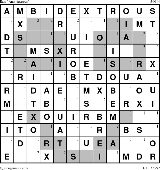 The grouppuzzles.com Easy Ambidextrous puzzle for  with the first 3 steps marked