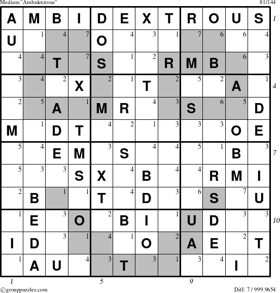 The grouppuzzles.com Medium Ambidextrous puzzle for , suitable for printing, with all 7 steps marked