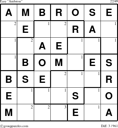 The grouppuzzles.com Easy Ambrose puzzle for  with the first 3 steps marked