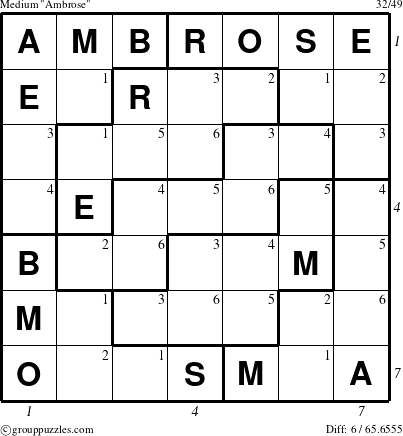 The grouppuzzles.com Medium Ambrose puzzle for  with all 6 steps marked