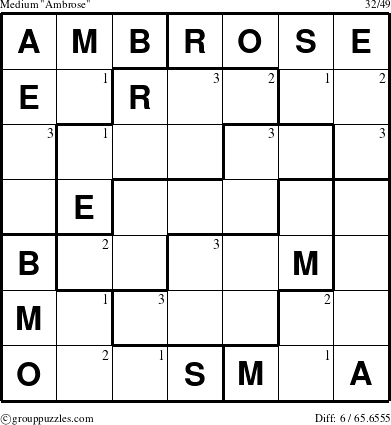 The grouppuzzles.com Medium Ambrose puzzle for  with the first 3 steps marked