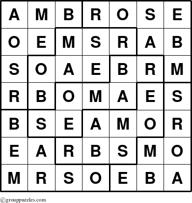 The grouppuzzles.com Answer grid for the Ambrose puzzle for 