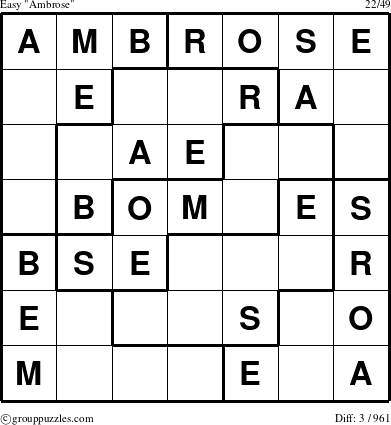 The grouppuzzles.com Easy Ambrose puzzle for 