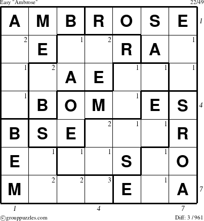 The grouppuzzles.com Easy Ambrose puzzle for  with all 3 steps marked