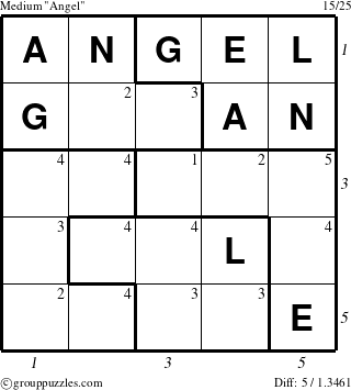 The grouppuzzles.com Medium Angel puzzle for  with all 5 steps marked