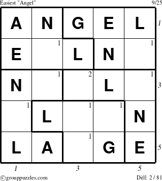 The grouppuzzles.com Easiest Angel puzzle for , suitable for printing, with all 2 steps marked