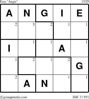 The grouppuzzles.com Easy Angie puzzle for  with the first 3 steps marked