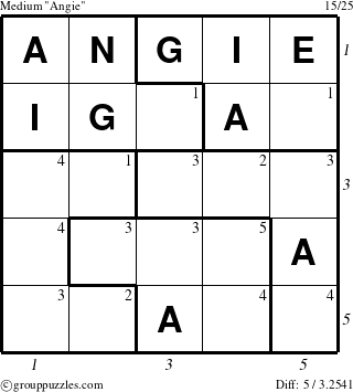The grouppuzzles.com Medium Angie puzzle for , suitable for printing, with all 5 steps marked