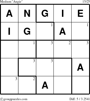 The grouppuzzles.com Medium Angie puzzle for  with the first 3 steps marked