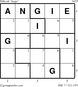 The grouppuzzles.com Difficult Angie puzzle for , suitable for printing, with all 7 steps marked