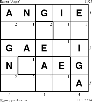 The grouppuzzles.com Easiest Angie puzzle for , suitable for printing, with all 2 steps marked