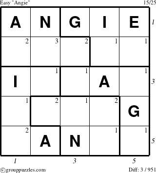 The grouppuzzles.com Easy Angie puzzle for  with all 3 steps marked