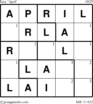 The grouppuzzles.com Easy April puzzle for  with the first 3 steps marked