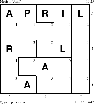 The grouppuzzles.com Medium April puzzle for  with all 5 steps marked