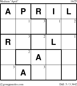 The grouppuzzles.com Medium April puzzle for  with the first 3 steps marked