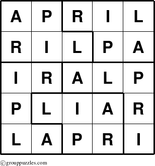 The grouppuzzles.com Answer grid for the April puzzle for 