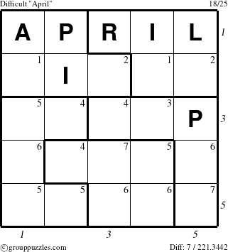 The grouppuzzles.com Difficult April puzzle for  with all 7 steps marked