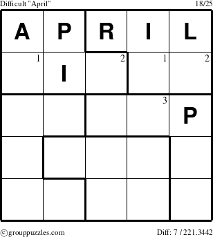 The grouppuzzles.com Difficult April puzzle for  with the first 3 steps marked