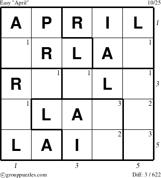 The grouppuzzles.com Easy April puzzle for  with all 3 steps marked